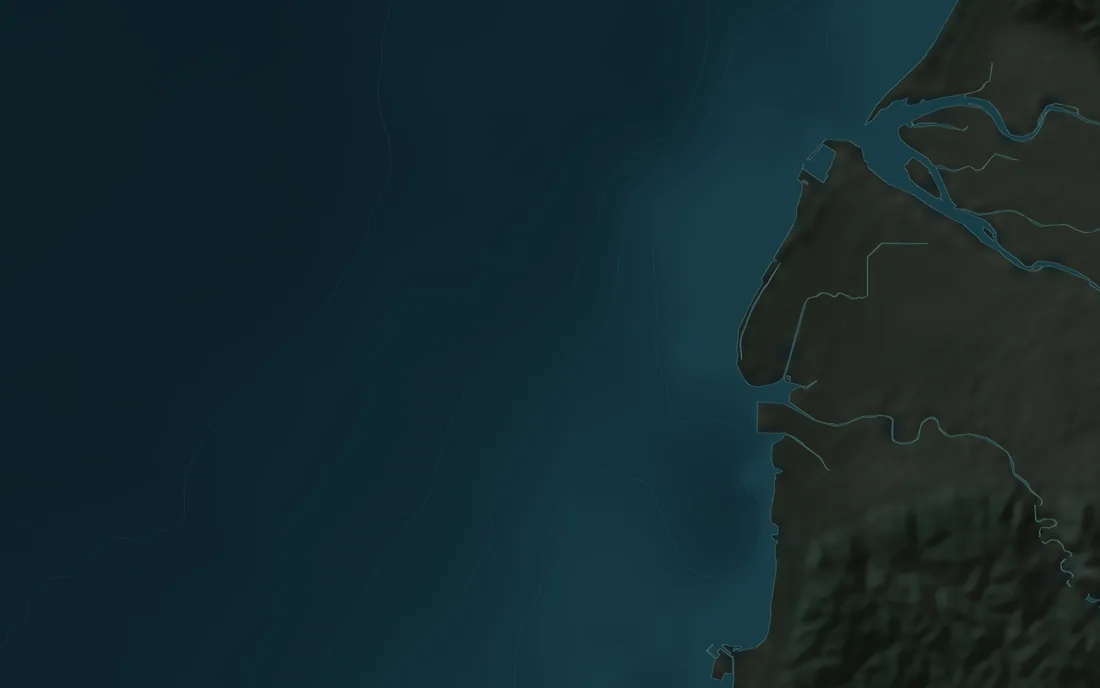 Simulated view: real north-west Taiwan coast, an illustrative cable and synthetic ships.